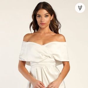 Lulu’s Always Celebrating Ivory Off the Shoulder Mini Dress in Size M